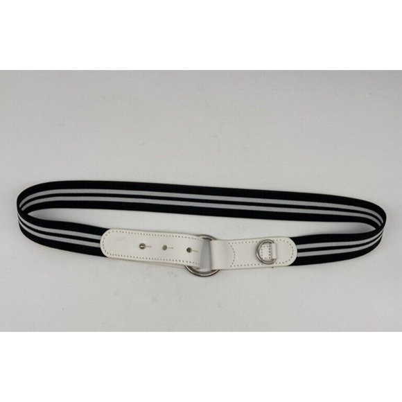 NWT Cole Haan Belt Womens Sz S M Black White Leather Trim Elastic Stretch Buckle - Picture 1 of 16